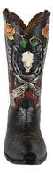 Western Bull Skull Roses Six Shooters And Fire Cowboy Boot Vase Planter Figurine