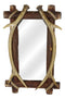 Western Rustic Stag Deer Antlers Rack On Wooden Logs Wall Mirror Plaque 22'H