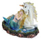 Blonde Mermaid Siren Princess Ariel With Rare White Unicorn In Lily Pond Statue
