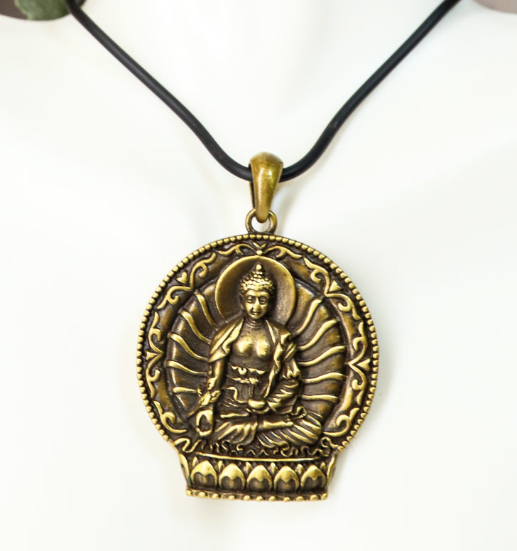 Ebros Dharma Meditating Medicine Buddha Pendant Medallion Necklace Jewelry