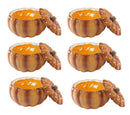 Ebros Home And Kitchen Orange Ceramic Pumpkin Soup Or Dessert Bowl With Lid Set of 6