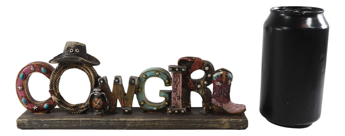 Rustic Western Cowgirl Sign Ropes Hat Horseshoe Faux Barnwood Desktop Plaque
