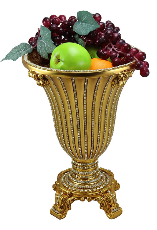 Ebros Gift Vintage Antique Baroque Design Floral Flower Vase 14.5"Tall Electroplated Gold Embellished With Austrian Crystals Mantelpiece Centerpiece Decor Vases For Fruits Potpourri Accent Accessories - Ebros Gift