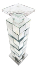 Modern Beveled Mirrors Capiz Shells Checkered Pillar Candle Holder Decor 18"