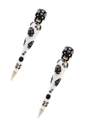 Set Of Two Black White Dias De Los Muertos Day Of The Dead Sugar Skull Pen Pens