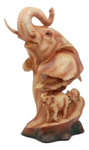 Ebros Wildlife Elephant Bust Statue 12" Tall Faux Wood Resin Wildlife Safari Elephant Family Migration Scene Figurine