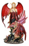 Ebros Red Fairy Dragon Figurine 8"H Pixie Fire Fairy W/ Chained Dragon Figurine