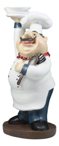 Ebros Be Our Guest French Bistro Chef Holding Plates and Utensils Statue Kitchen Counter-top Decor Figurine 10.5" H