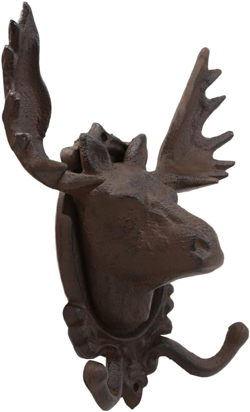 Ebros Cast Iron Western Rustic Bull Moose Head Wall Double Hooks Plaque 9.25"H