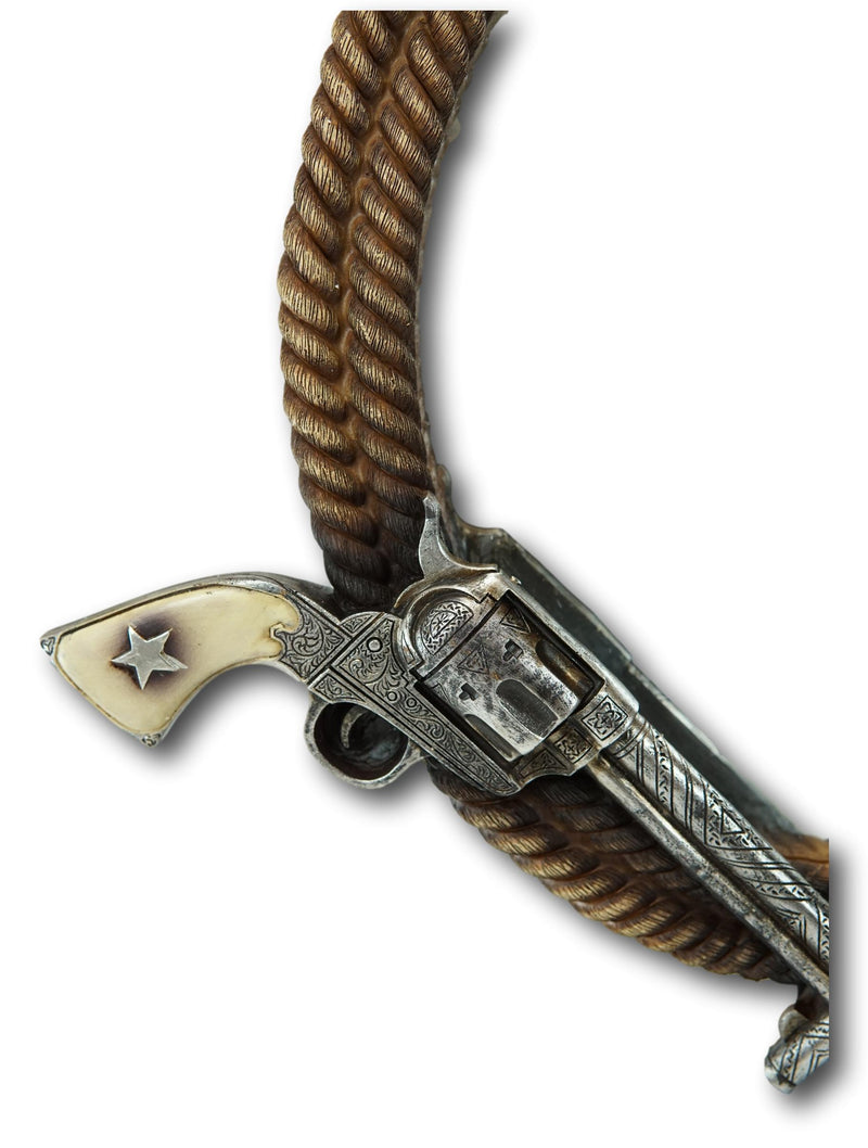 Western Dual Pistols US Marshall Badge And Braided Lasso Ropes Wall Mirror 16"H