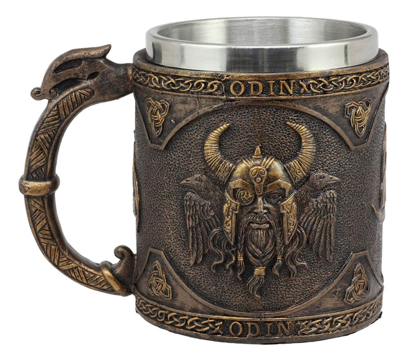 Ebros Set of 4 Norse Viking God Odin Alfather Valkyrie Thor Loki Coffee Mug 13oz