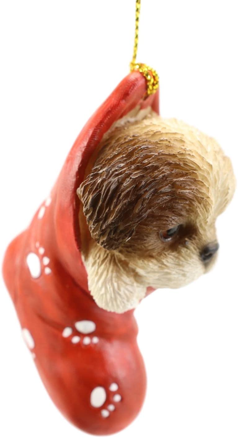 Ebros Lifelike Shih Tzu Puppy Dog in The Sock Small Hanging Ornament Figurine