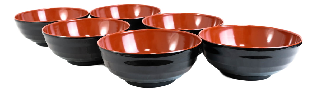 Pack Of 6 Red Black Melamine Ridged Rice Pasta Salad ereal Soup Bowls 54oz 8"D