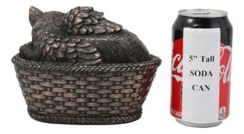 Heavenly Angel Cat Sleeping in Wicker Bed Cremation Urn Pet Memorial Statue