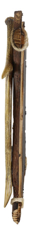 Western Rustic Stag Deer Antlers Rack On Wooden Logs Wall Mirror Plaque 22'H