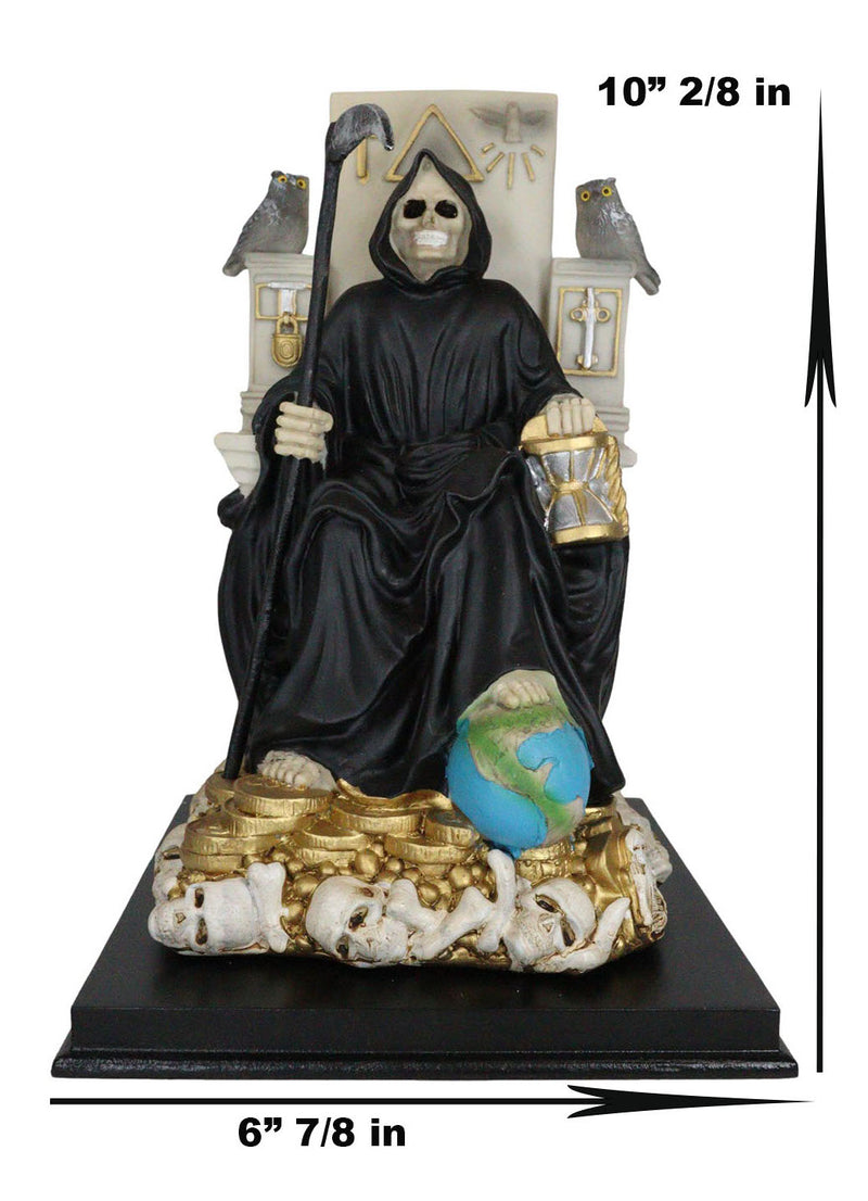 Black Santa Muerte Holding Scythe Seated On Throne Statue Our Lady Of Death