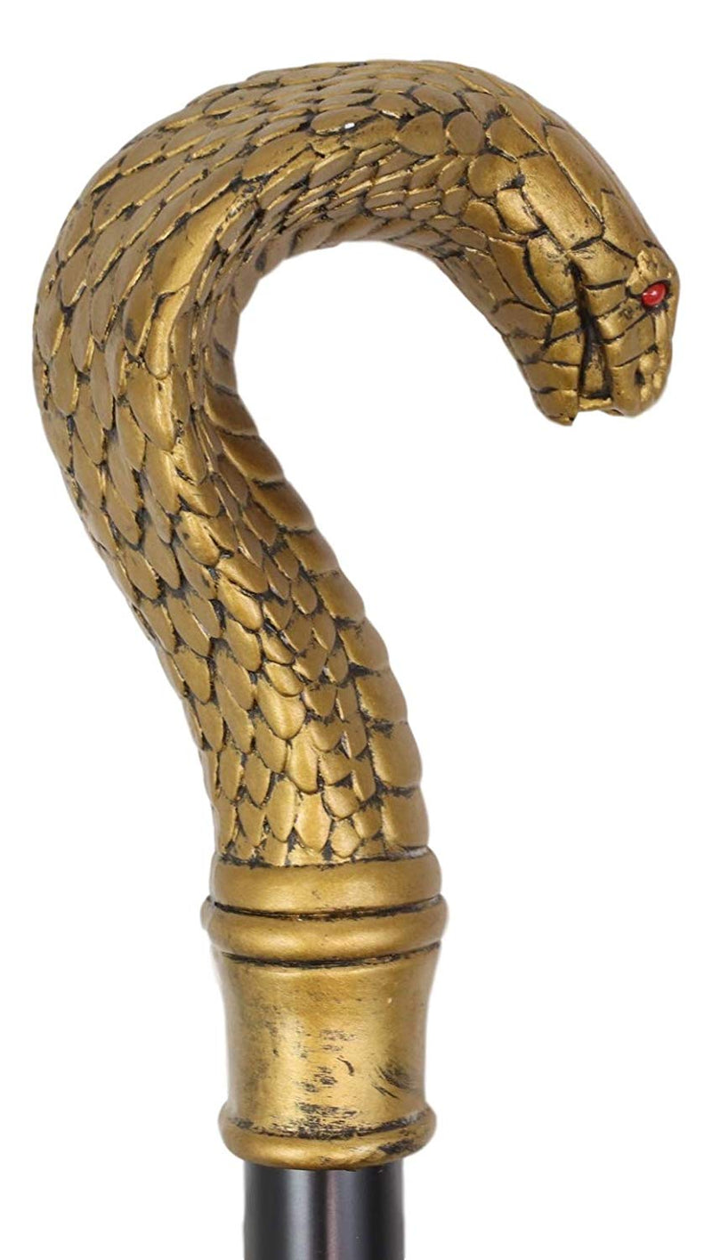 Ebros Golden Egyptian God Uraeus Cobra Head Prop Decorative Walking Cane 39"H