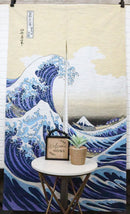 Japanese Noren Curtain Tapestry The Great Wave Off Kanagawa Mount Fuji Beige