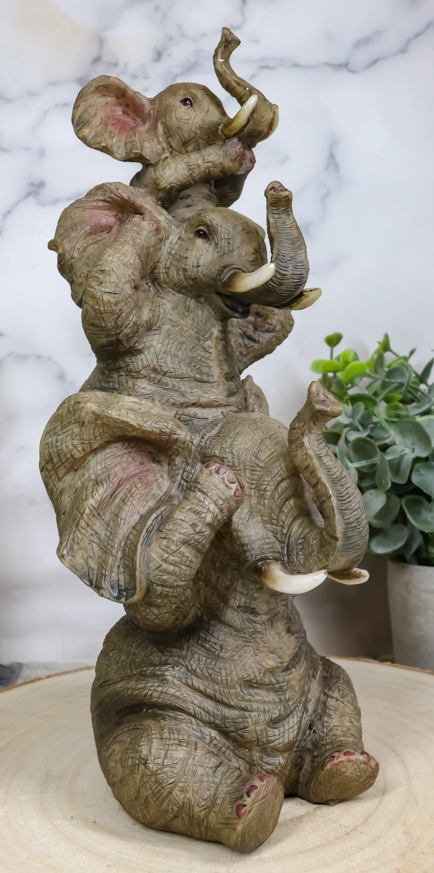 Ebros Safari Acrobats See Hear Speak No Evil Elephants Stacked Figurine 9.5"