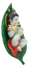 Hindu God Baby Krishna Vishnu Sucking His Right Toe On Peepal Leaf Statue 4"W