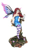 Blue Avatar Butterfly Fairy With Snow Owl Sitting On Magic Forest Tree Figurine
