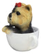 Ebros Realistic Adorable Yorkie Dog with Red Ribbon in Teacup Statue 6"H