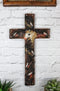 Rustic Western Colorful Horses Breeds Faux Tooled Leather Finish Wall Cross 11"
