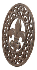 Ebros Rustic Vintage Design Round Fleur De Lis Medallion Cast Iron Trivet 10"Diameter