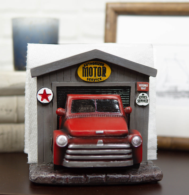 Classic Vintage Red Pickup Truck In Garage Shop Paper Napkin Holder Figurine