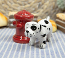 Ebros Peeing Dalmatian & Fire Hydrant Ceramic Salt Pepper Shaker Magnetic Set Figurine
