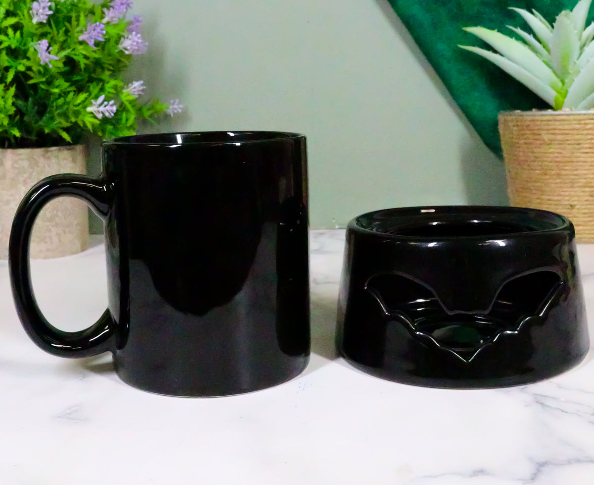 Wicca Vampire Bat Black Cup With Candle Holder Mug Warmer Shadow Caster Set