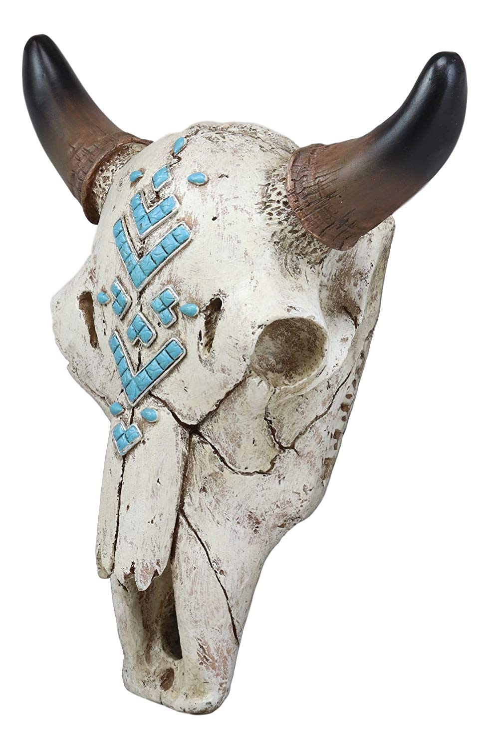9"L Western Steer Bull Cow Horned Skull Turquoise Beads Arrow Inlay Wall Decor