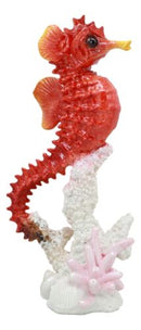 Ebros Ocean Marine Sea Life Red Seahorse Swimming Over Coral Reef Statue 9"H