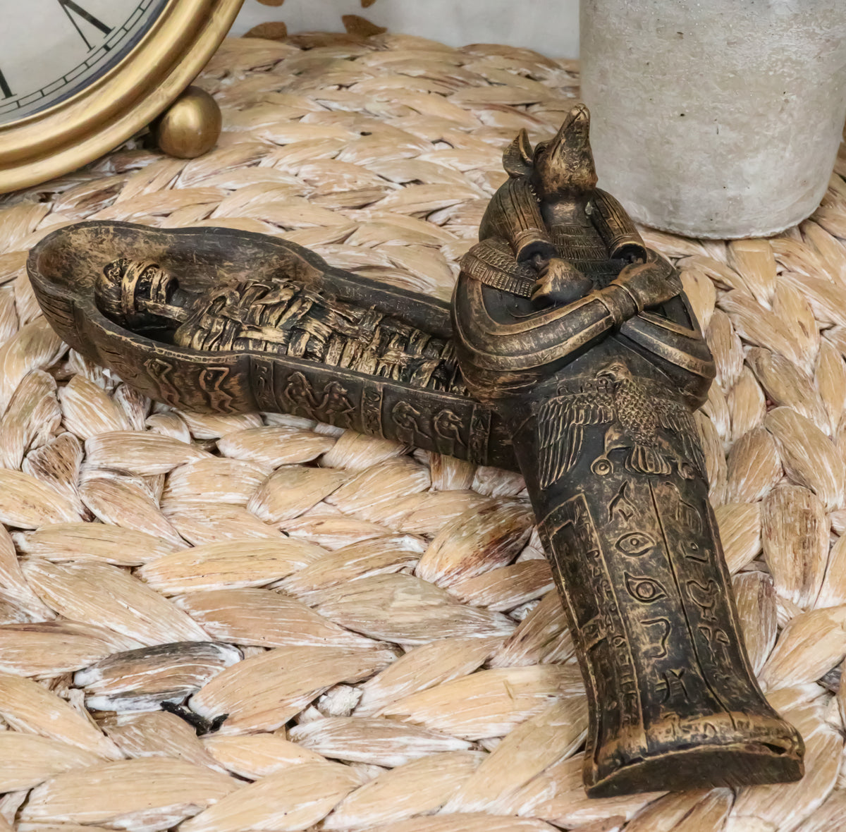 Ebros Egyptian Sarcophagus Box with Mummy Figurine 5.25" Long God of Afterlife Anubis Coffin Sculpture - Ebros Gift