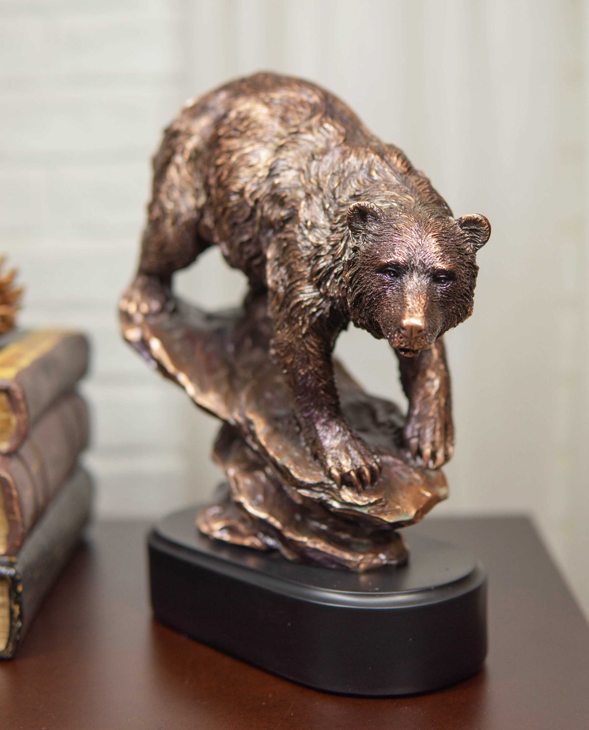 Wildlife Large Grizzly Bear Going Down Hill Bronze Electroplated Resin Figurine - Ebros Gift
