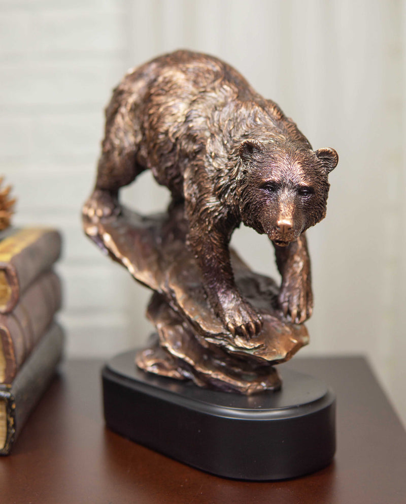 Wildlife Large Grizzly Bear Going Down Hill Bronze Electroplated Resin Figurine