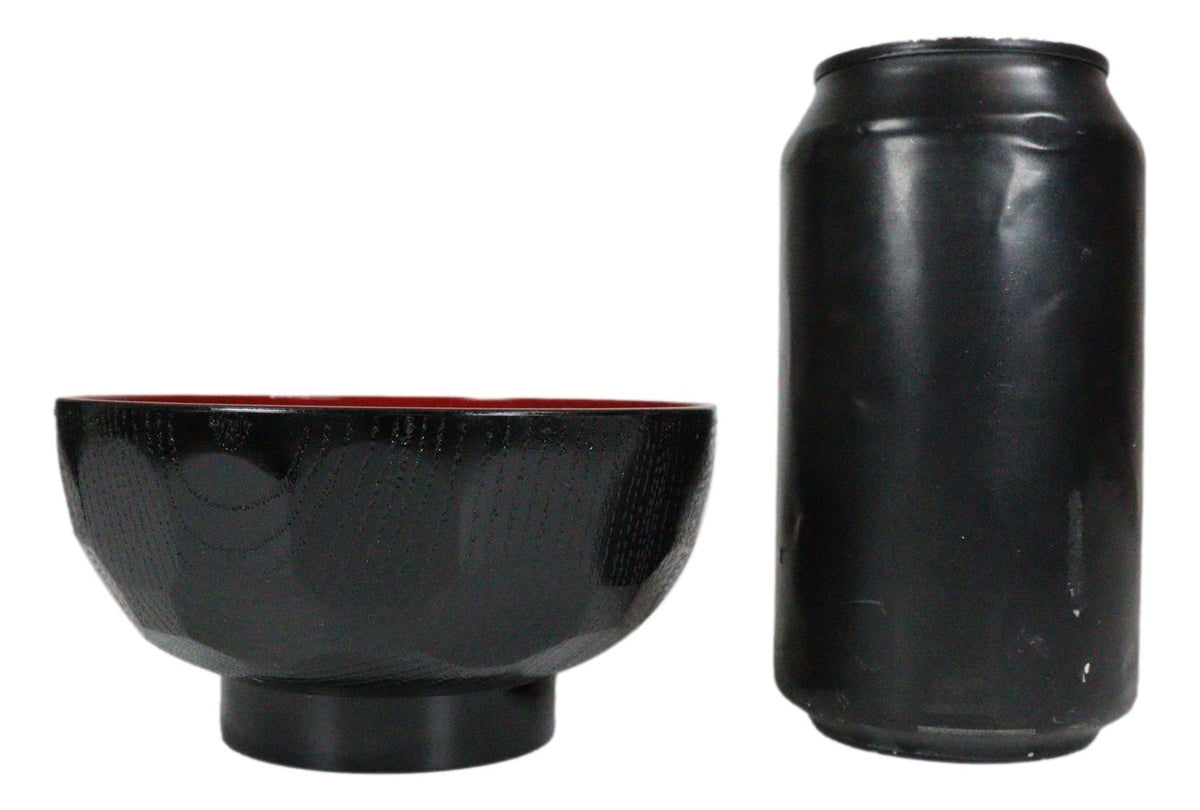 Ebros Gift Made In Japan Traditional Small Black Red Lacquer Copolymer Plastic Bowl For Rice Salad Miso Soup 4.5"Dia 6oz Japanese Restaurant Supply Bowls Home Kitchen (Dotted Ridged Pattern, 6)