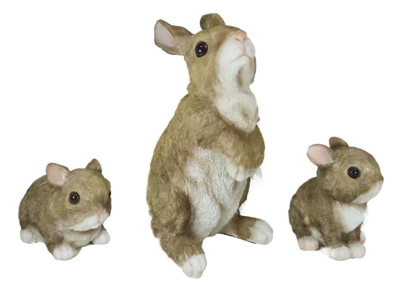Set Of 3 Whimsical Mother Bunny Rabbit With 2 Babies Fairy Garden Figurines