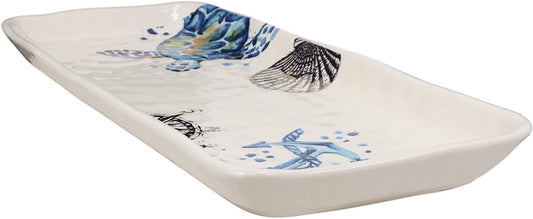 Ebros Blue & White Sea Turtle Ceramic Dinnerware (Rectangular Plate 13.75"L, 1)