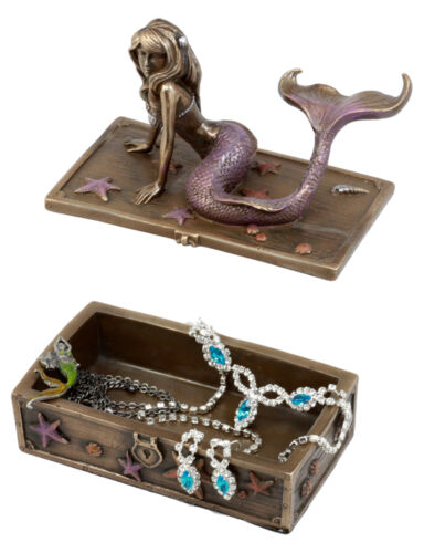 Ebros Bronzed Resin Mermaid Ariel Resting Jewelry Trinket Decorative Box 5" L - Ebros Gift