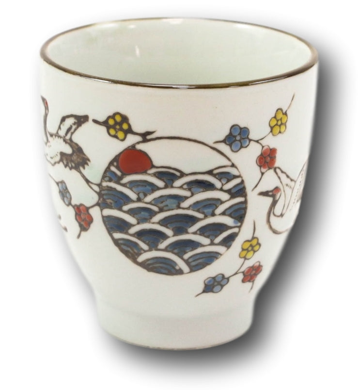 Pack Of 4 Japanese Sakura Cherry Blossom White Crane Ceramic Tea Cups Teacups - Ebros Gift