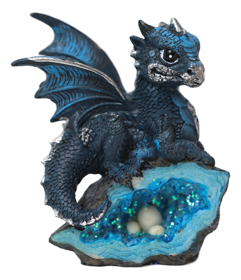 Ebros Gift Adorable Quartzite Blue Baby Dragon On Fossil Cove Figurine 5"H