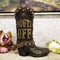 Ebros Gift 13" Tall Rustic Western Brown Cowboy Boot With Spur And Western Stars In Tooled Leather Design Decorative Figurine Courtesy Sign 'Boots Off Please' For Home Entrance Mudroom Backyard Patio