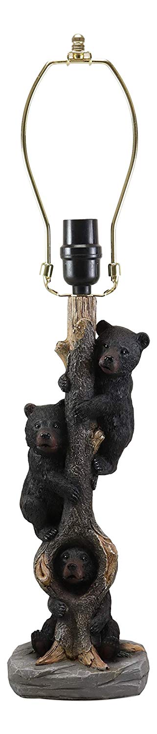 Forest Musketeers 3 Whimsical Black Bear Cubs Climbing Tree Table Lamp Statue