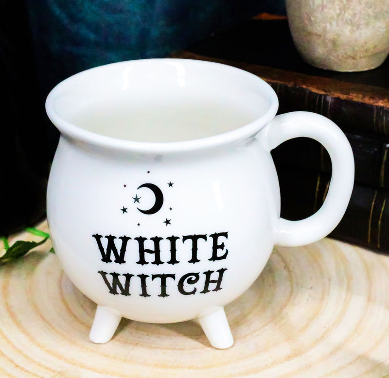 Wicca Sacred Crescent Moon And Stars White Witch Cauldron Mug Cup With Handle