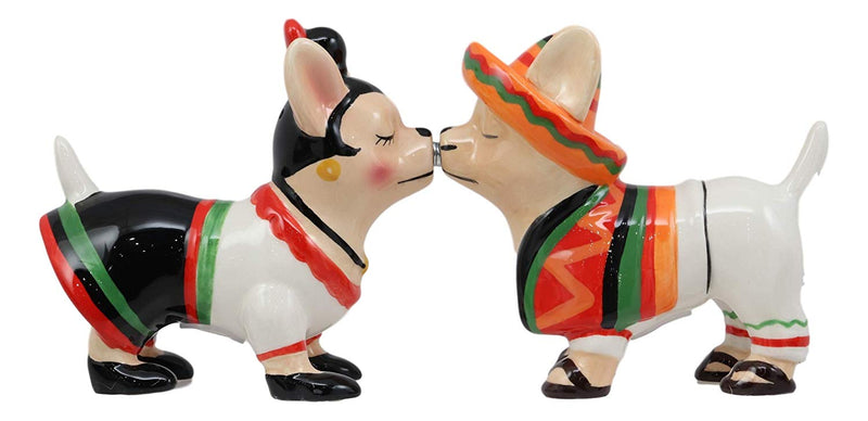 Kissing Mexican Chihuahua Dogs With Sombrero Hat Ceramic Salt And Pepper Shakers