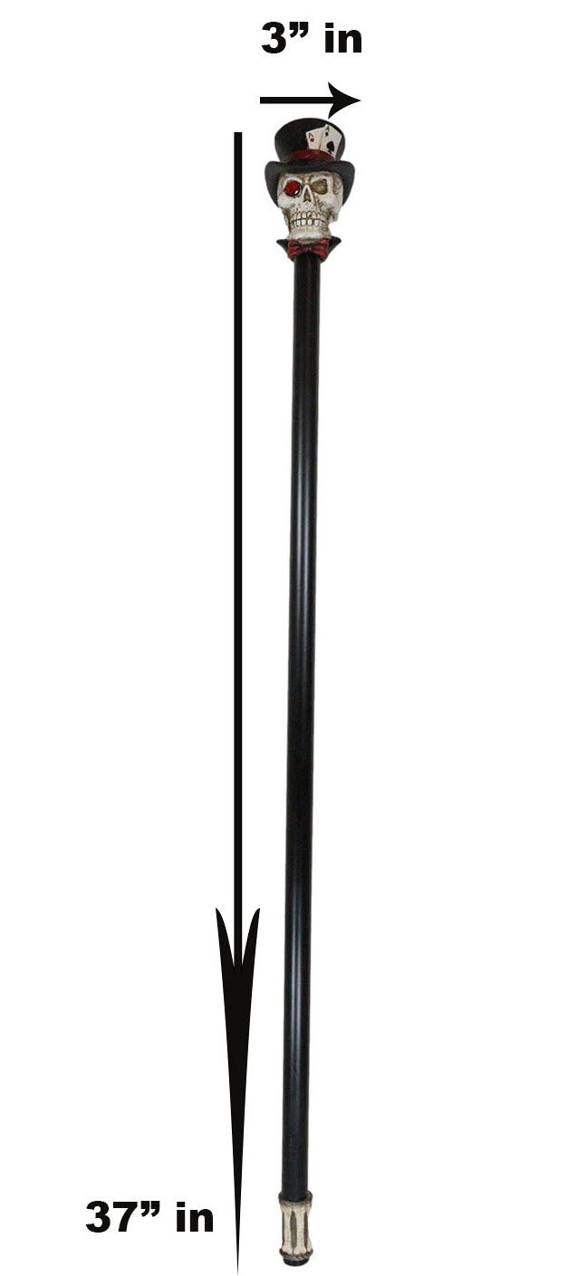 Ebros Poker Skull with Top Hat of Aces Decorative Prop Cosplay Walking Cane