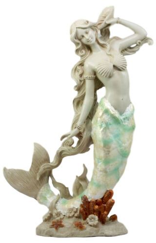 Ebros Large Ocean Turquoise Mermaid Listening To Sconce Shell Figurine 17.5"H