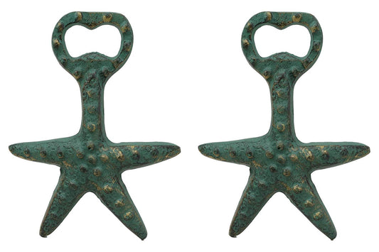 Ebros Rustic Vintage Verdigris Green Cast Iron Metal Nautical Coastal Sea Star Starfish Soda Beer Bottle Cap Opener 5.5" High Tide Beach Coral Echinoderms Party Hosting Decor Accent Accessory (2)