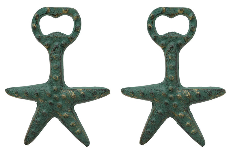 Ebros Rustic Vintage Verdigris Green Cast Iron Metal Nautical Coastal Sea Star Starfish Soda Beer Bottle Cap Opener 5.5" High Tide Beach Coral Echinoderms Party Hosting Decor Accent Accessory (2)